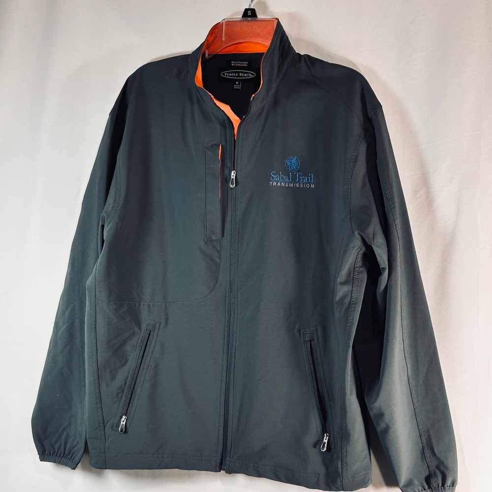 Pebble Beach Mens‎ Jacket Med Gray Orange Water Wind Resistant Sabal Trail Logo
